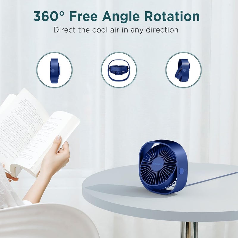 EasyAcc USB Small Desk Fan, Slumber Pod Fan [360°Rotatable Head &Powerful ] 3 Speeds Portable Personal Table Travel Fan for Sleeping Desk Cruise Ship Dorm Bedroom Office (No Battery) - Image 5